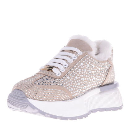 Baskets en strass et daim vanille