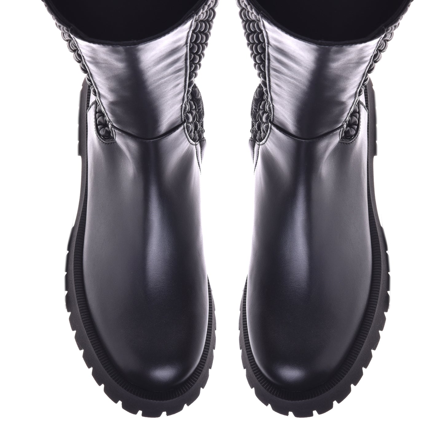 Boots in stretchy eco-nappa and black leather