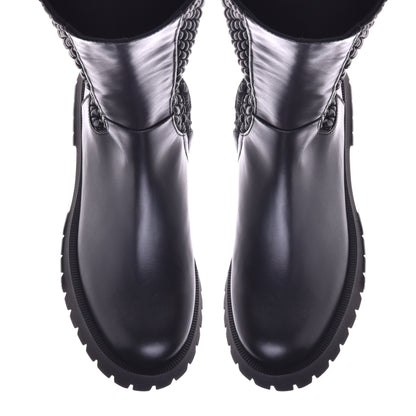 Boots in stretchy eco-nappa and black leather