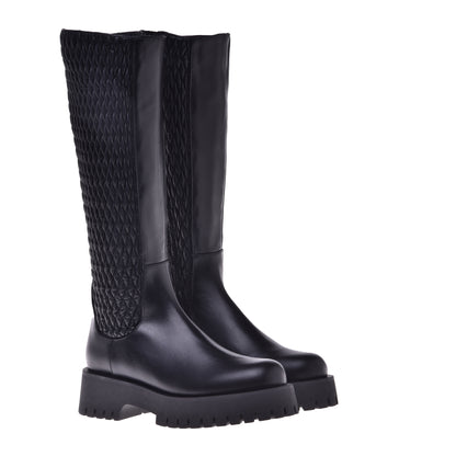Boots in stretchy eco-nappa and black leather