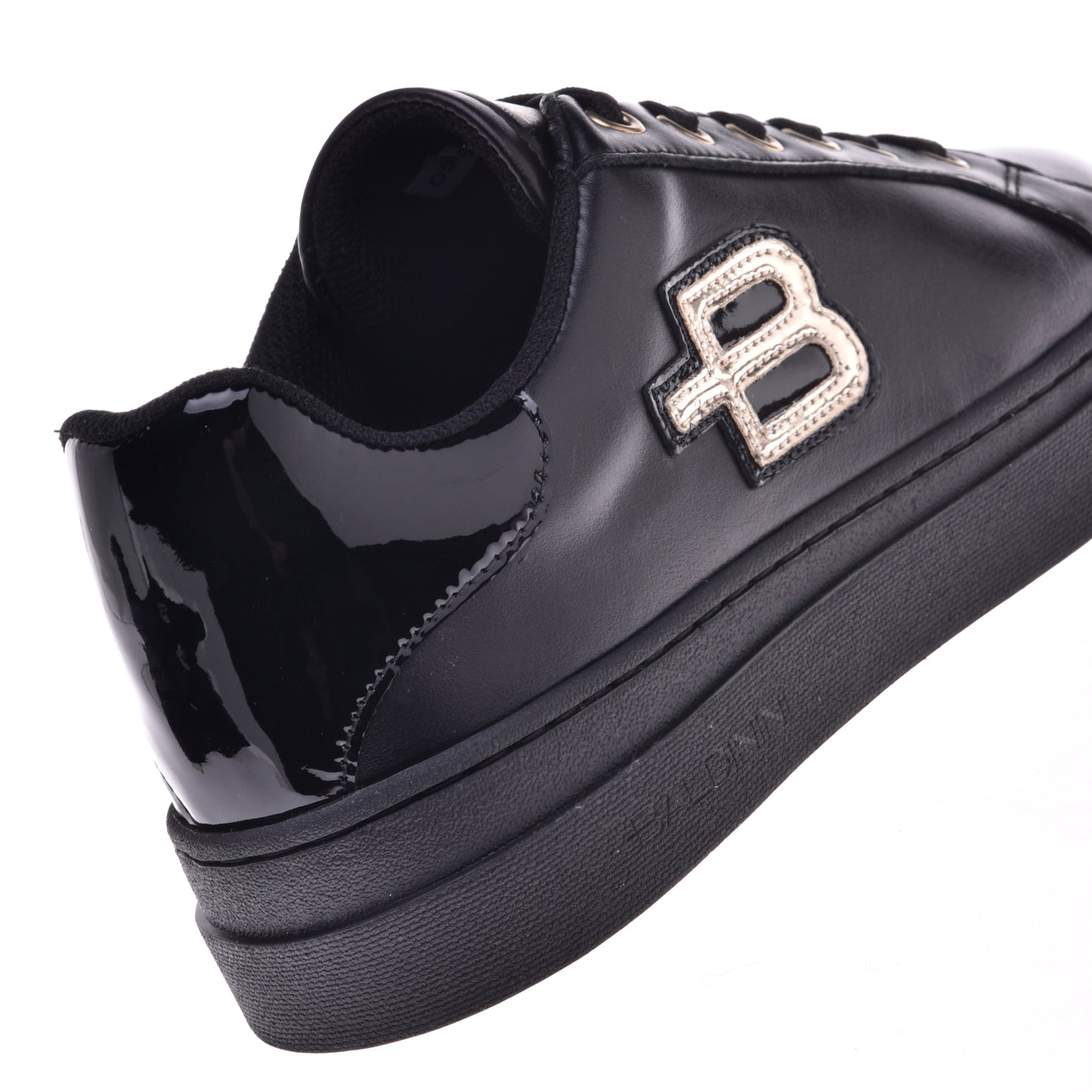 Baskets en cuir noir et cuir lamé noir