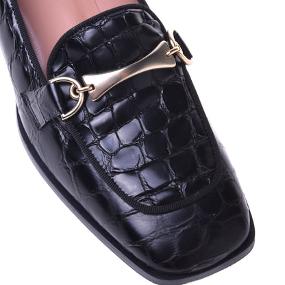 Mocassins noirs motif croco