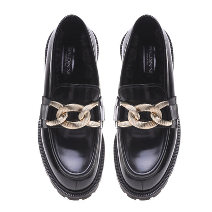 Mocassins noirs en cuir de veau brillant