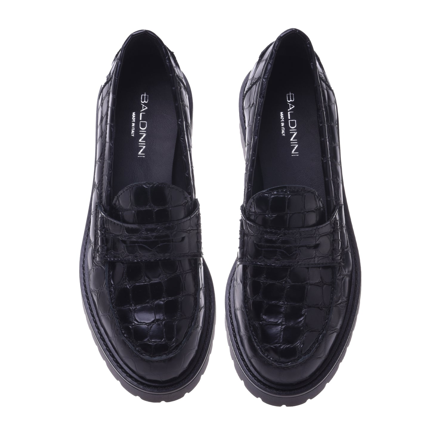 Mocassins noirs motif croco