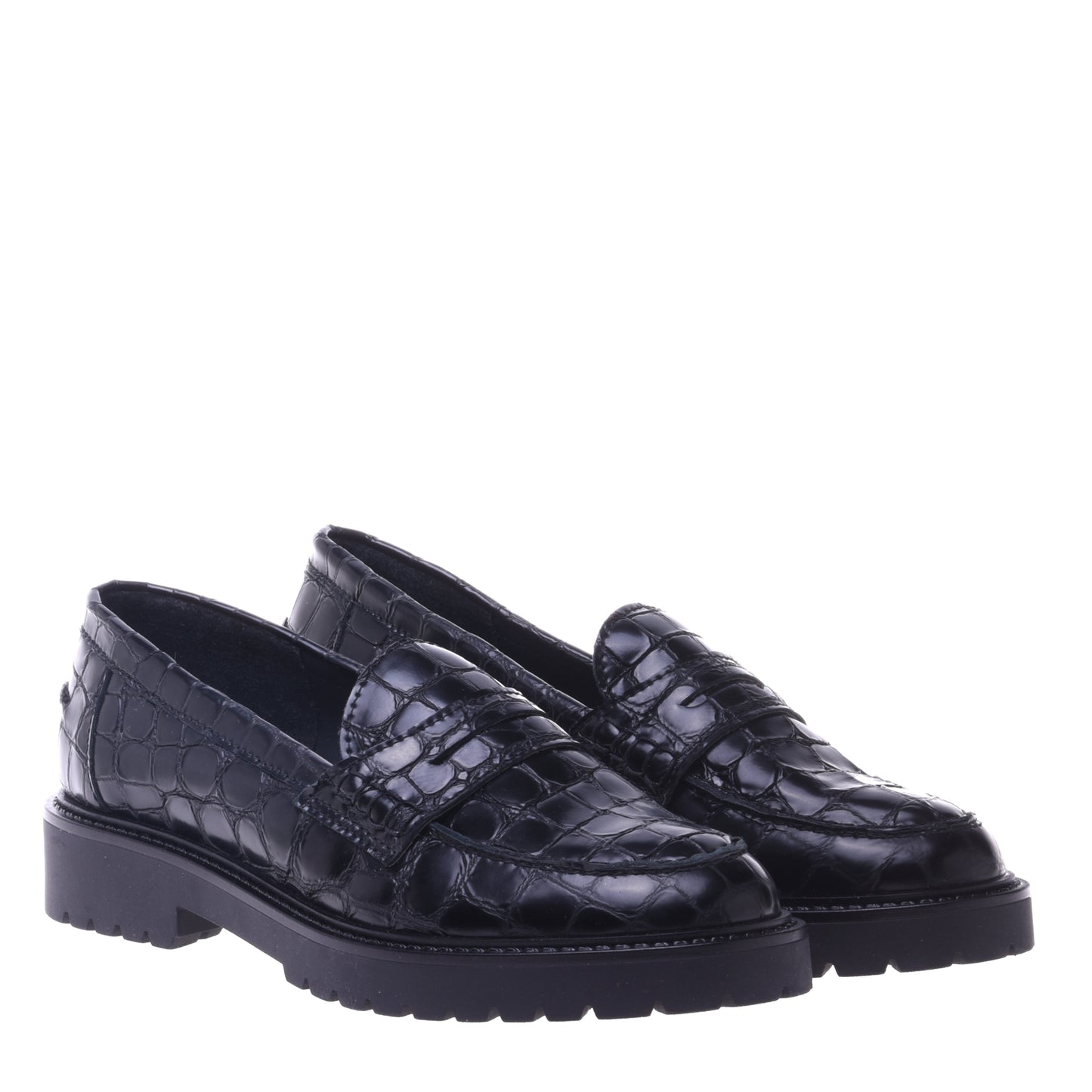 Mocassins noirs motif croco