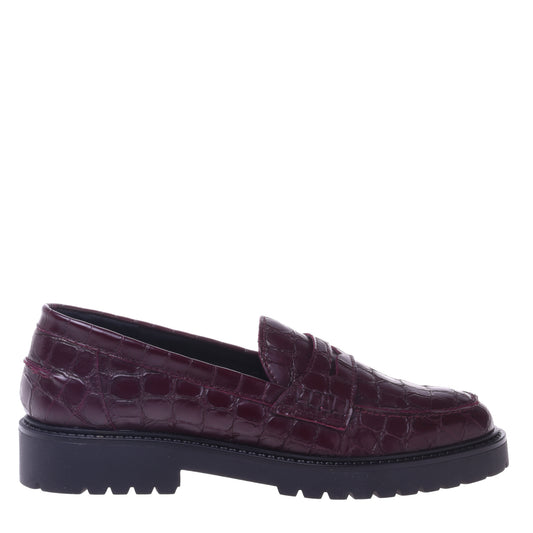 Mocassins bordeaux motif croco