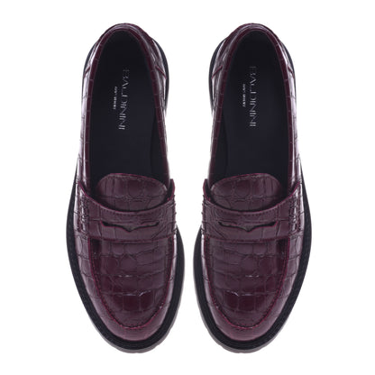 Mocassins bordeaux motif croco