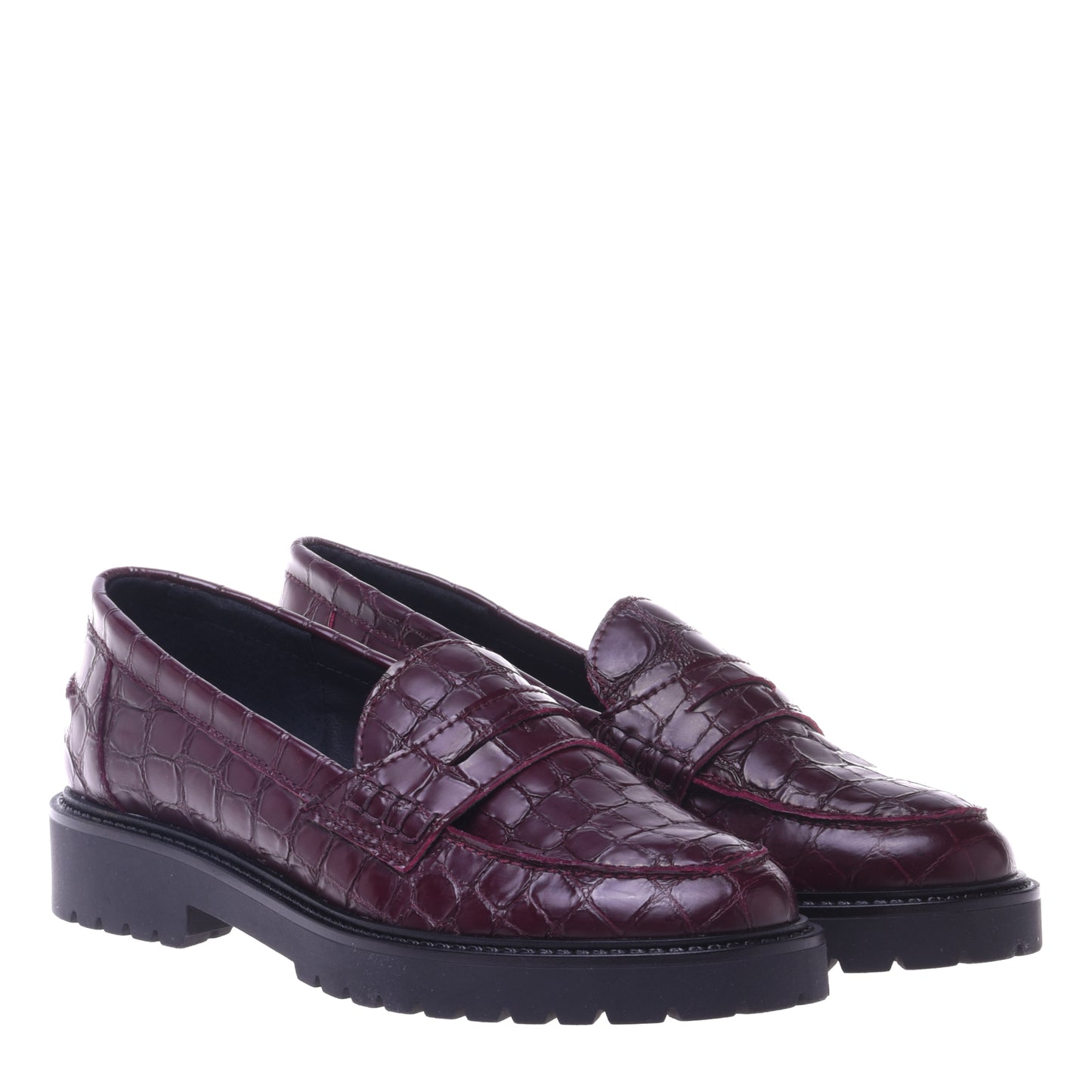 Mocassins bordeaux motif croco