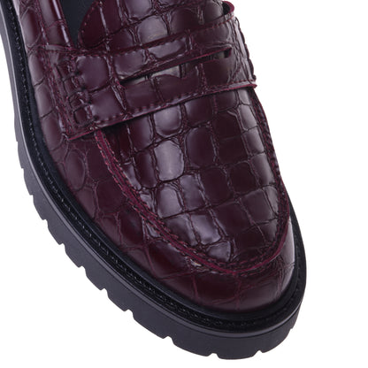 Mocassins bordeaux motif croco