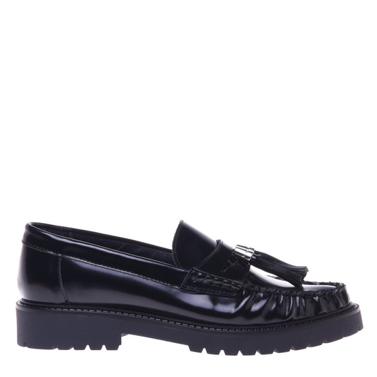 Mocassins noirs en cuir de veau brillant