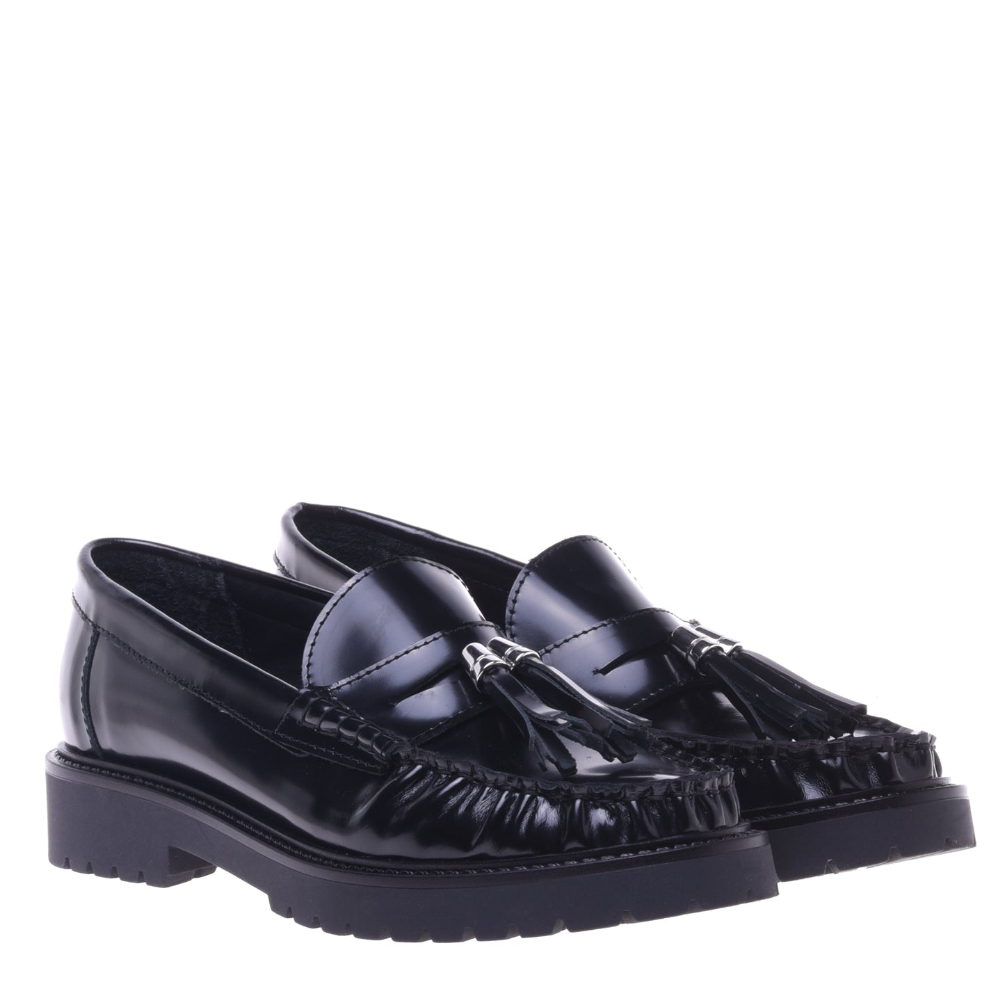 Mocassins noirs en cuir de veau brillant