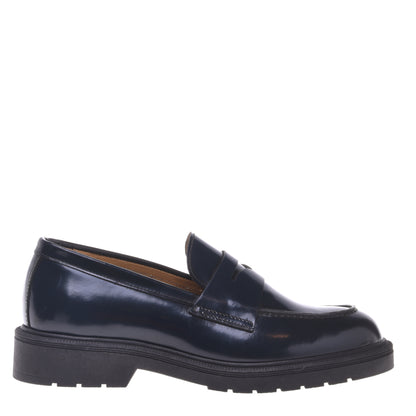 Mocassins bleus en cuir de veau brillant