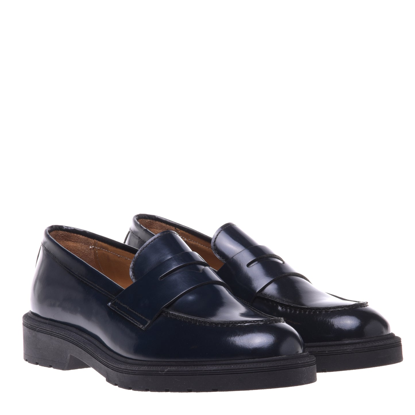 Mocassins bleus en cuir de veau brillant