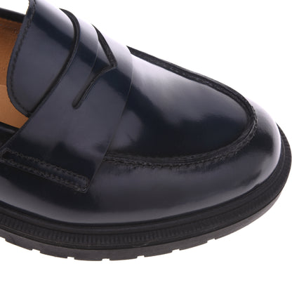 Mocassins bleus en cuir de veau brillant