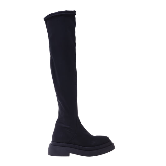 Bottes noires en simili cuir extensible