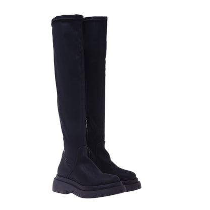 Bottes noires en simili cuir extensible