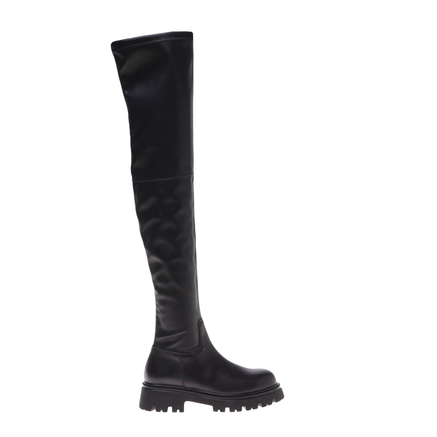 Bottes noires en simili cuir extensible