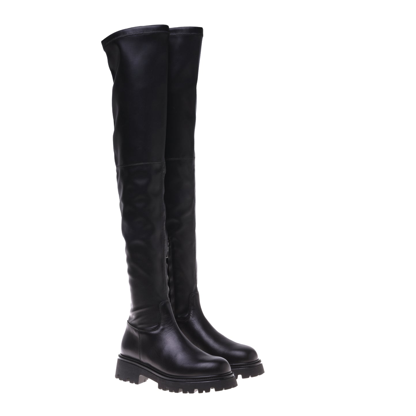 Bottes noires en simili cuir extensible