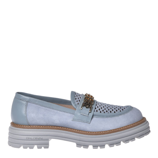 Mocassino in camoscio grigio chiaro e camoscio traforato