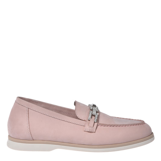 Mocassino in nabuk rosa cipria