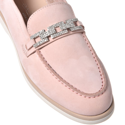 Mocassino in nabuk rosa cipria