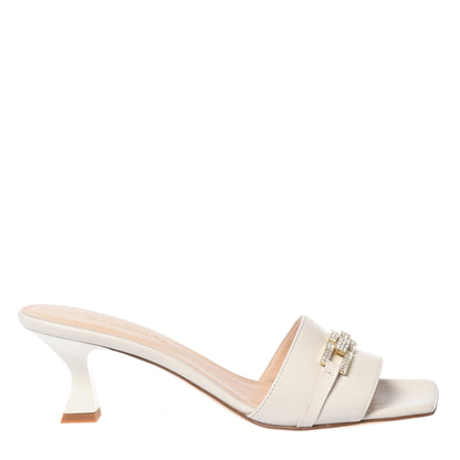 Mule en cuir nappa blanc cassé