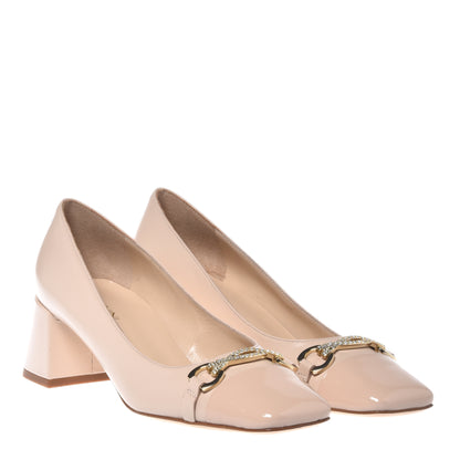 Décolleté in vernice e nappa rosa