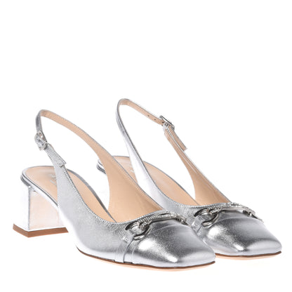 Slingback en cuir nappa laminé argenté