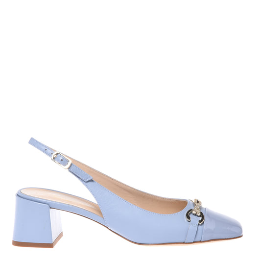 Slingback in light blue patent and nappa