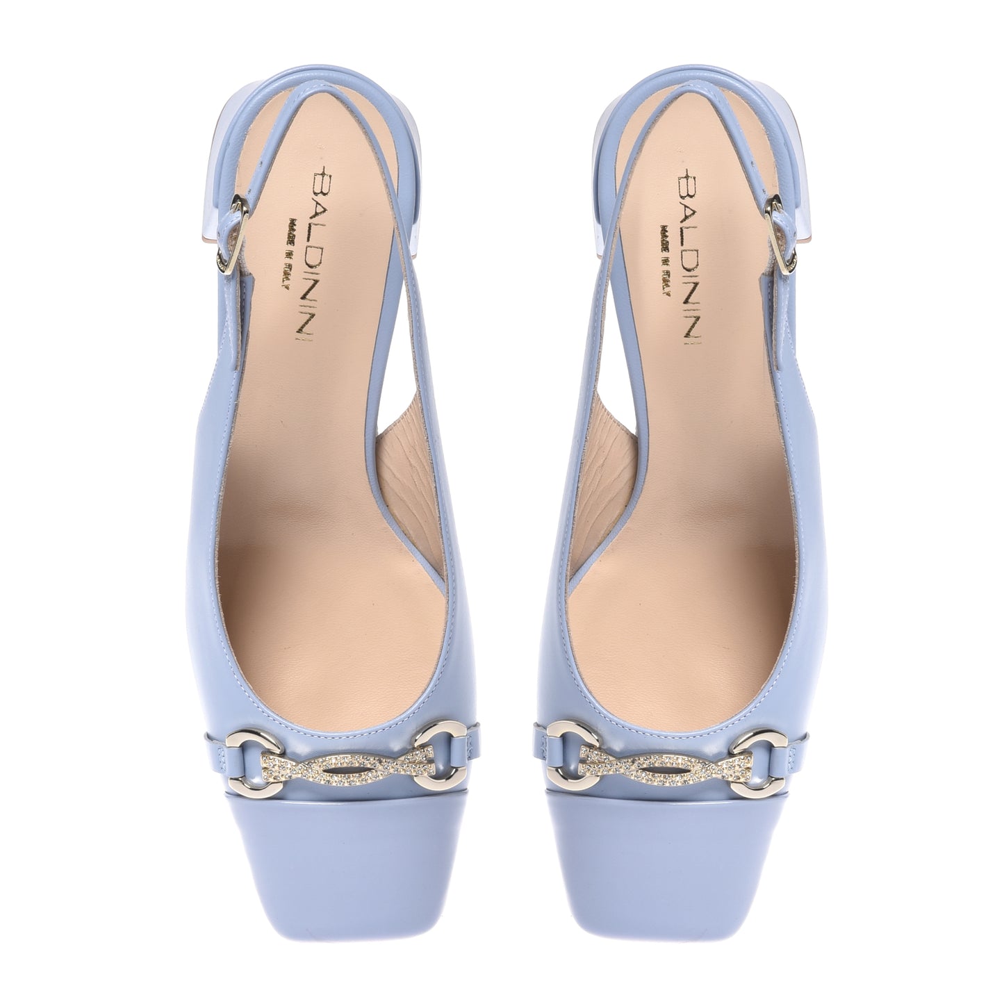 Slingback in vernice azzurra e nappa