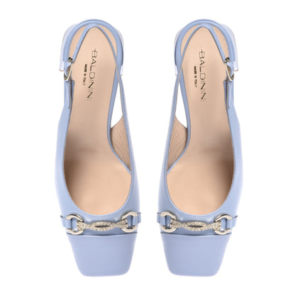 Slingback in vernice azzurra e nappa