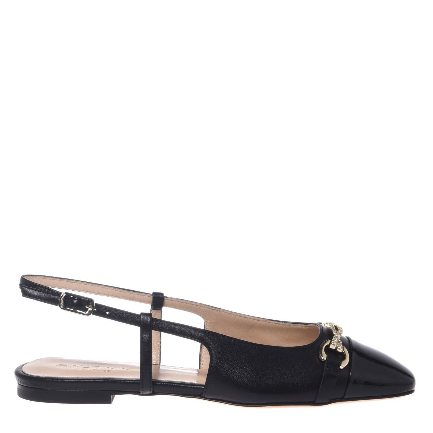 Slingback in patent leather and black nappa