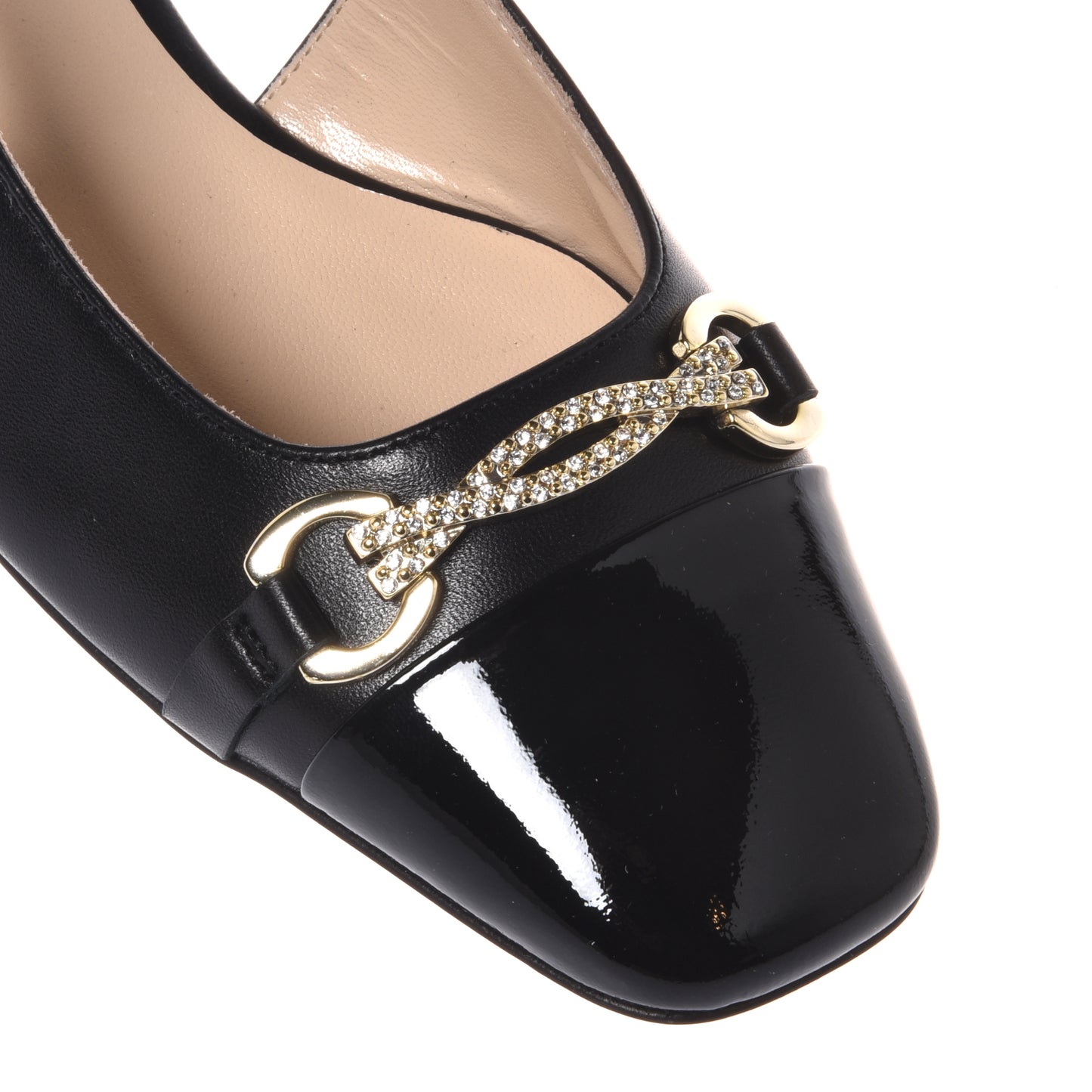 Slingback en vernis et nappa noir