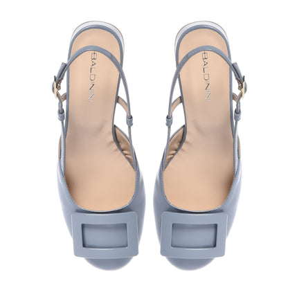 Slingback in vernice blu-grigio