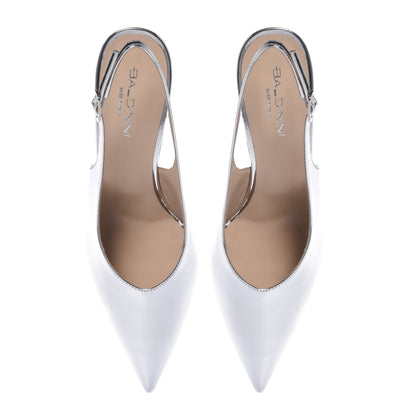Slingback en cuir miroir argent