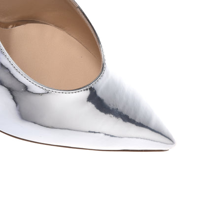 Slingback en cuir miroir argent