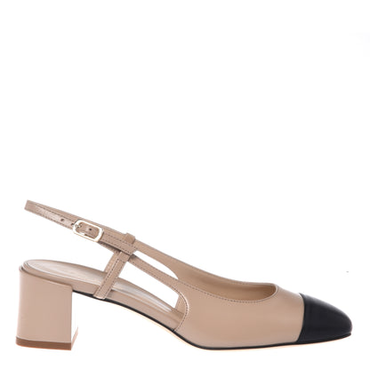 Slingback en nappa noir et beige