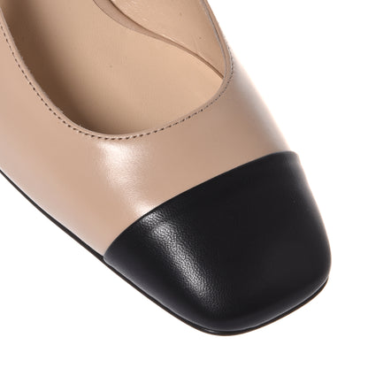 Slingback en nappa noir et beige