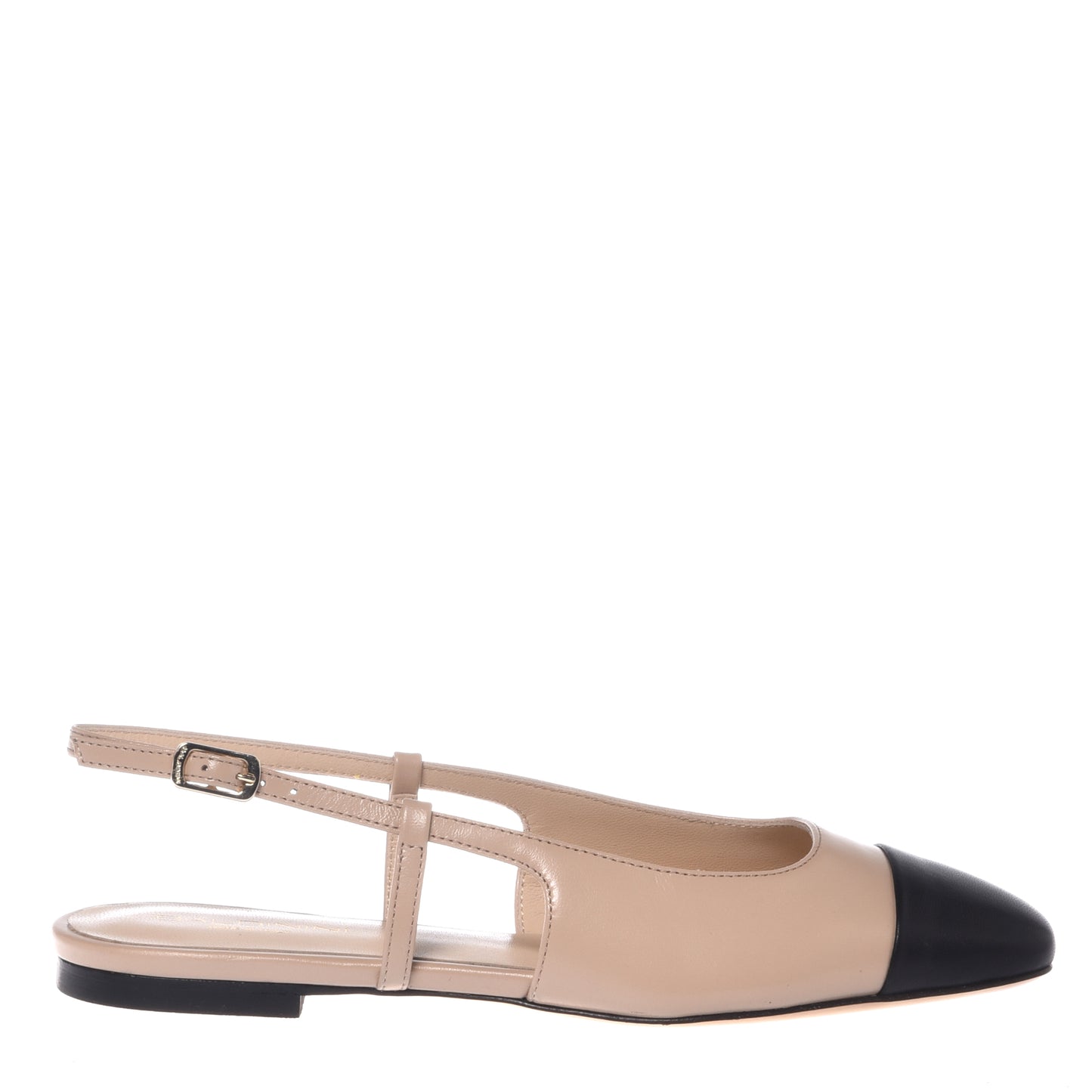 Slingback en nappa noir et beige