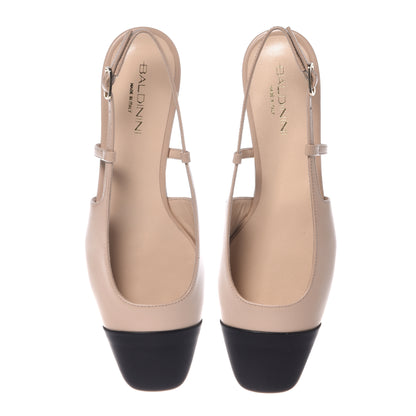 Slingback en nappa noir et beige