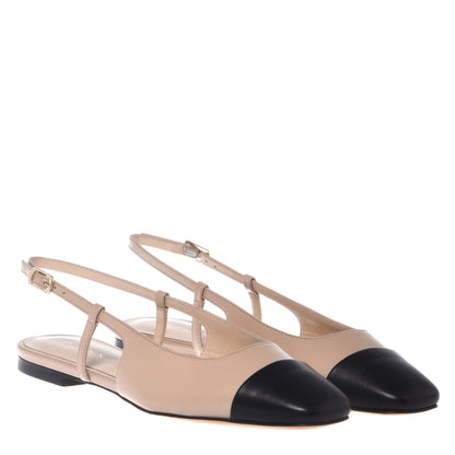 Slingback en nappa noir et beige