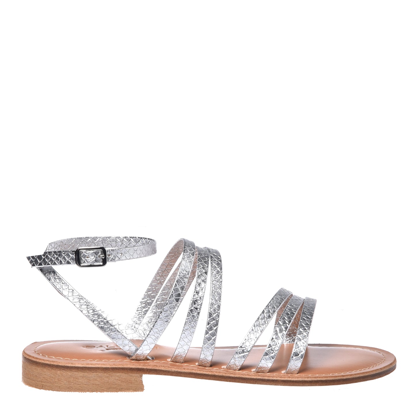 Silver python print leather sandal