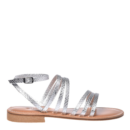 Silver python print leather sandal