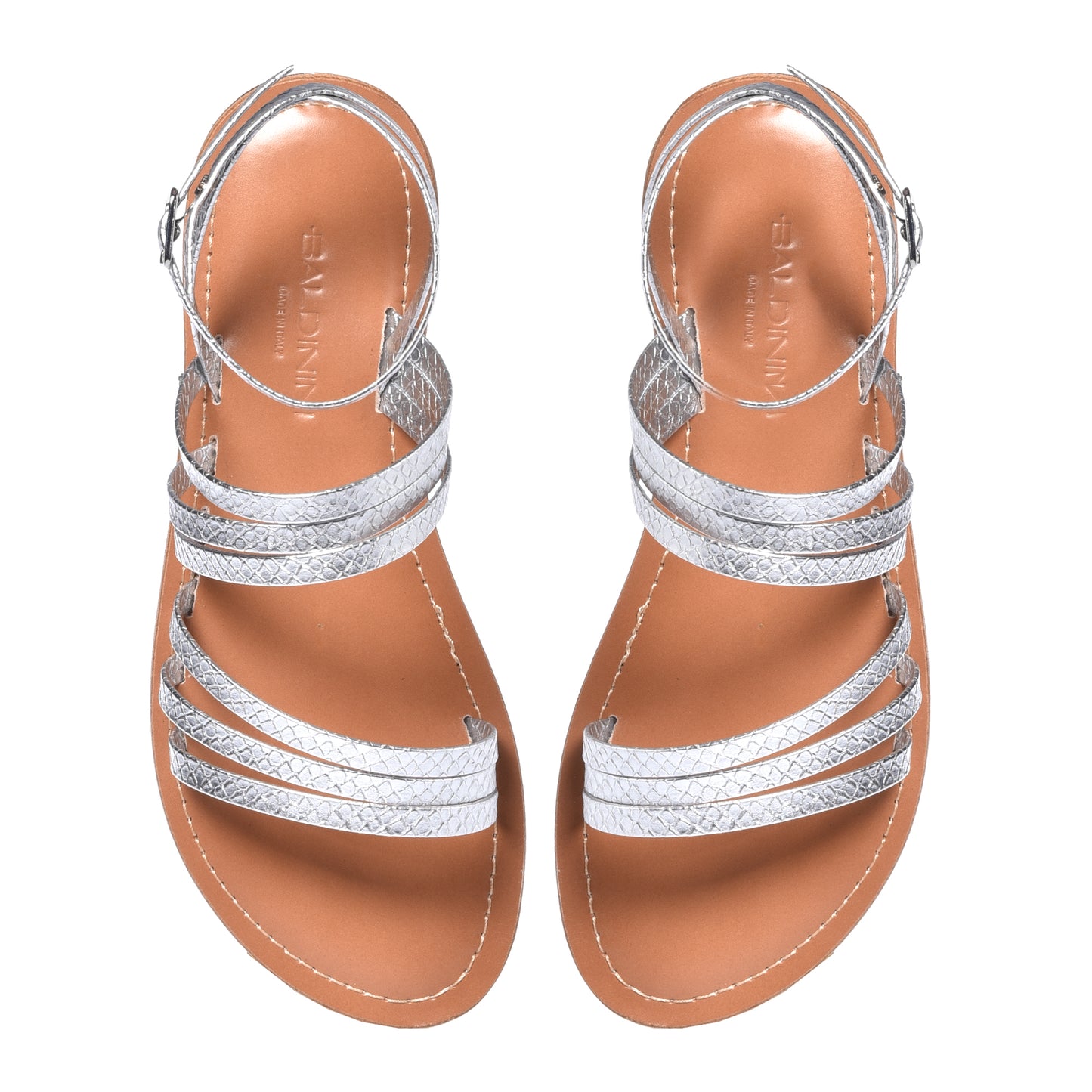 Silver python print leather sandal