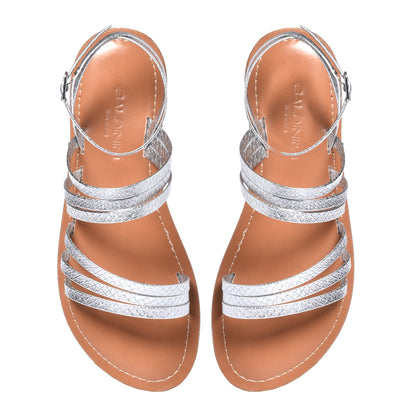 Silver python print leather sandal
