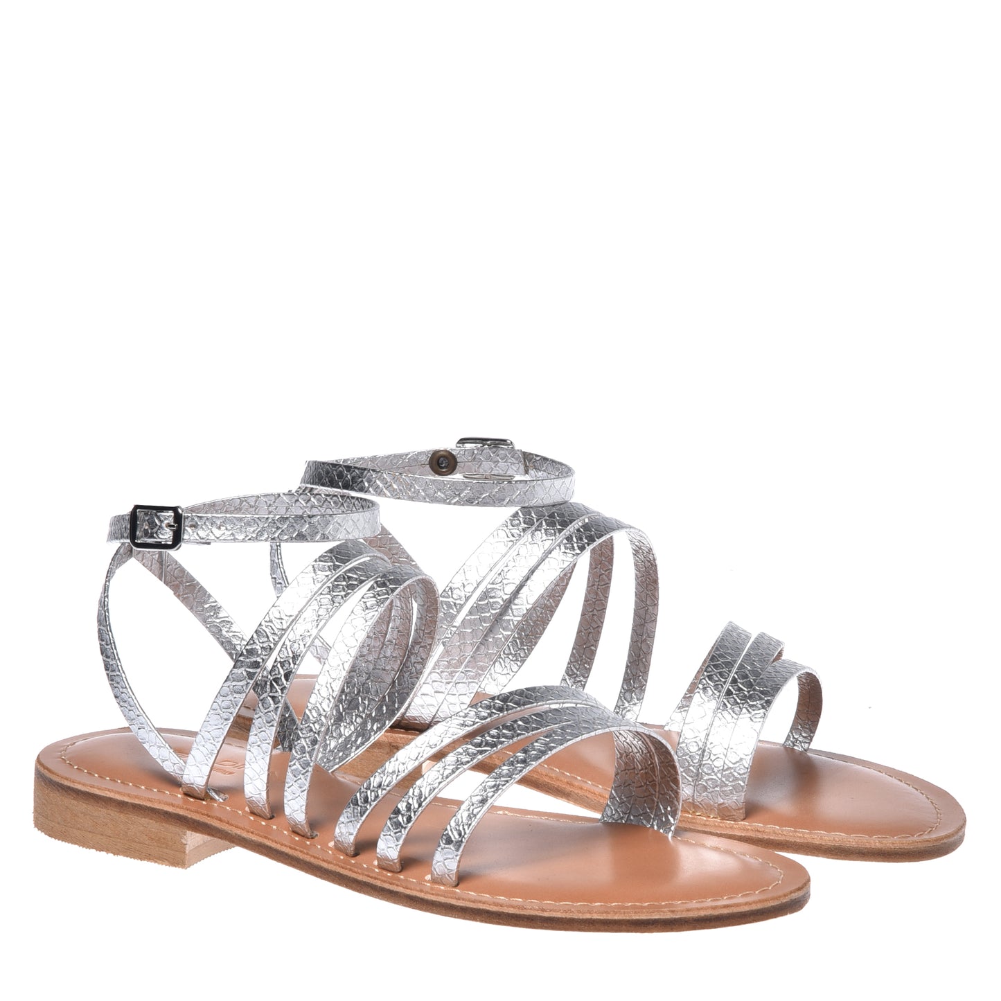 Silver python print leather sandal