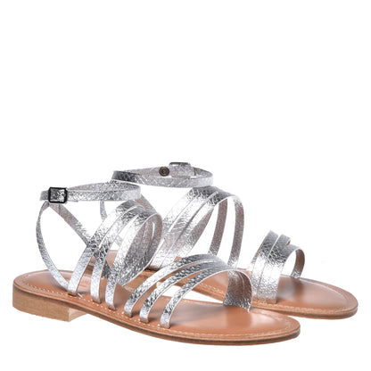 Silver python print leather sandal