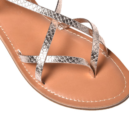 Powder pink python print leather sandal
