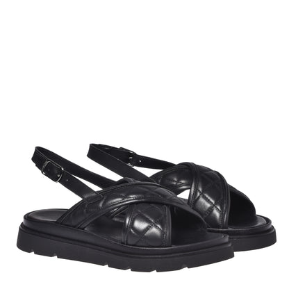 Sandale en cuir matelassé noir