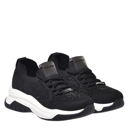 Black sequined knit fabric sneaker
